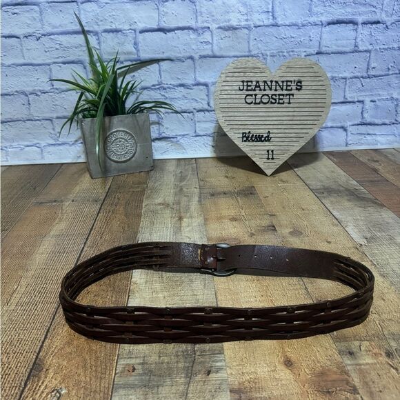 HOLLISTER - Women's Belt - BROWN Leather - LEATHER STRIPS DESIGN - Size M - Picture 2 of 14